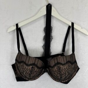 Victoria's Secret Very Sexy Push-Up Bra 36C Black Lace T-Back Racerback